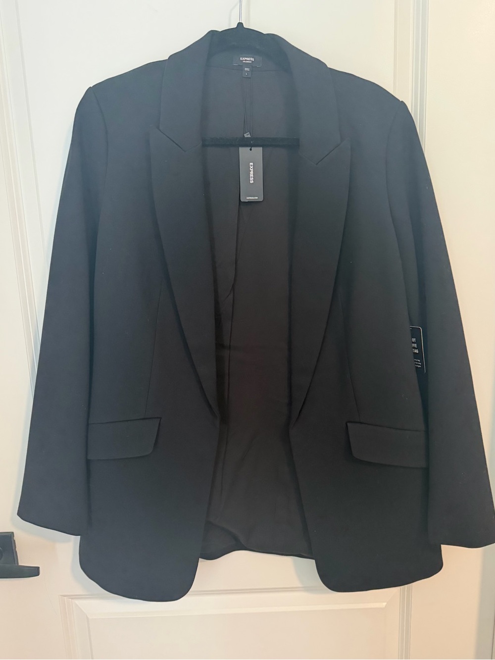 NWT Express Columnist Open Front Boyfriend Blazer Black Size Large Stretch Caree